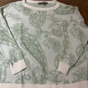 LOFT Green and White Paisley Sweater
